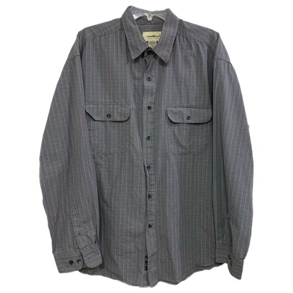 EDDIE BAUER 100% COTTON MENS XXL GRAY BUTTON UP DOUBLE CHEST POCKETS SHIRT. - Picture 1 of 12